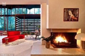 australian modernism Gerry Rippon - Wahroonga house - living room fireplace