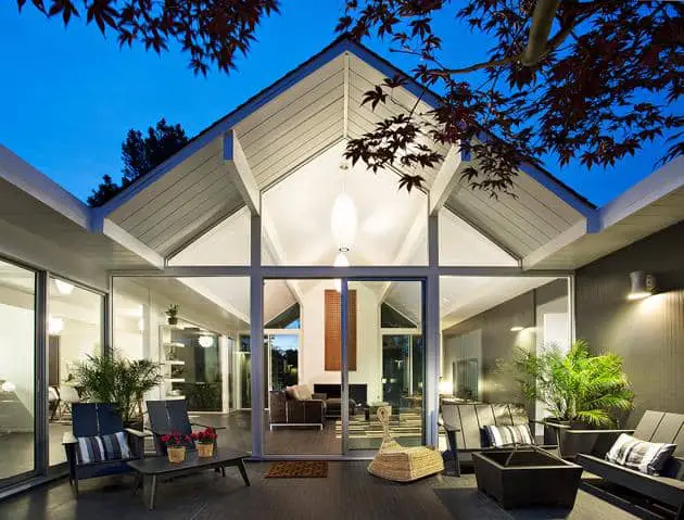 Eichler home remodel - Double Gable - klopf architecture - patio night