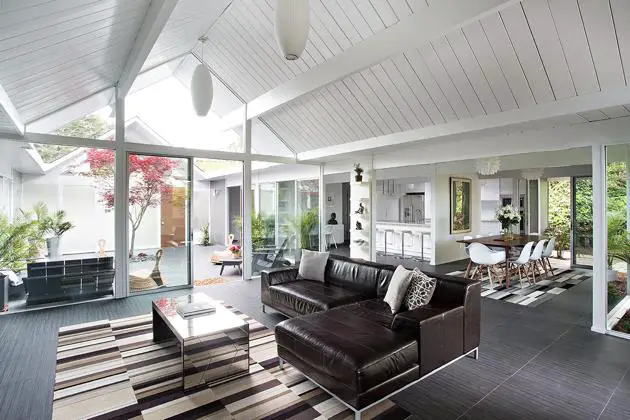 Eichler home remodel - Double Gable - klopf architecture - living room