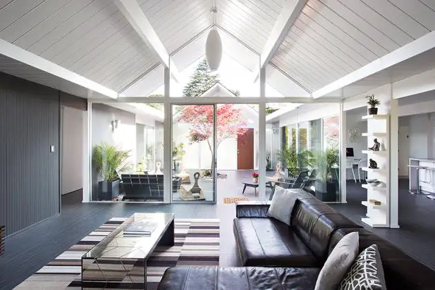 Eichler home remodel - Double Gable - klopf architecture - living room