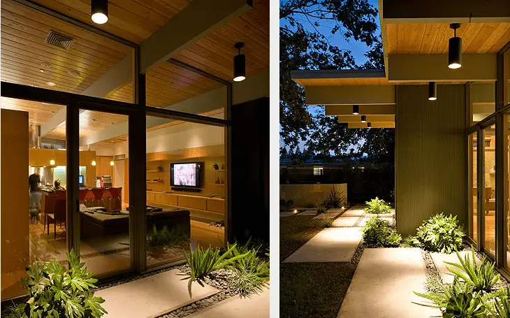 guy ayers architects eichler renovation Connecticut exterior garden night