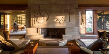 Frank Lloyd Wright Hollyhock House interior fireplace