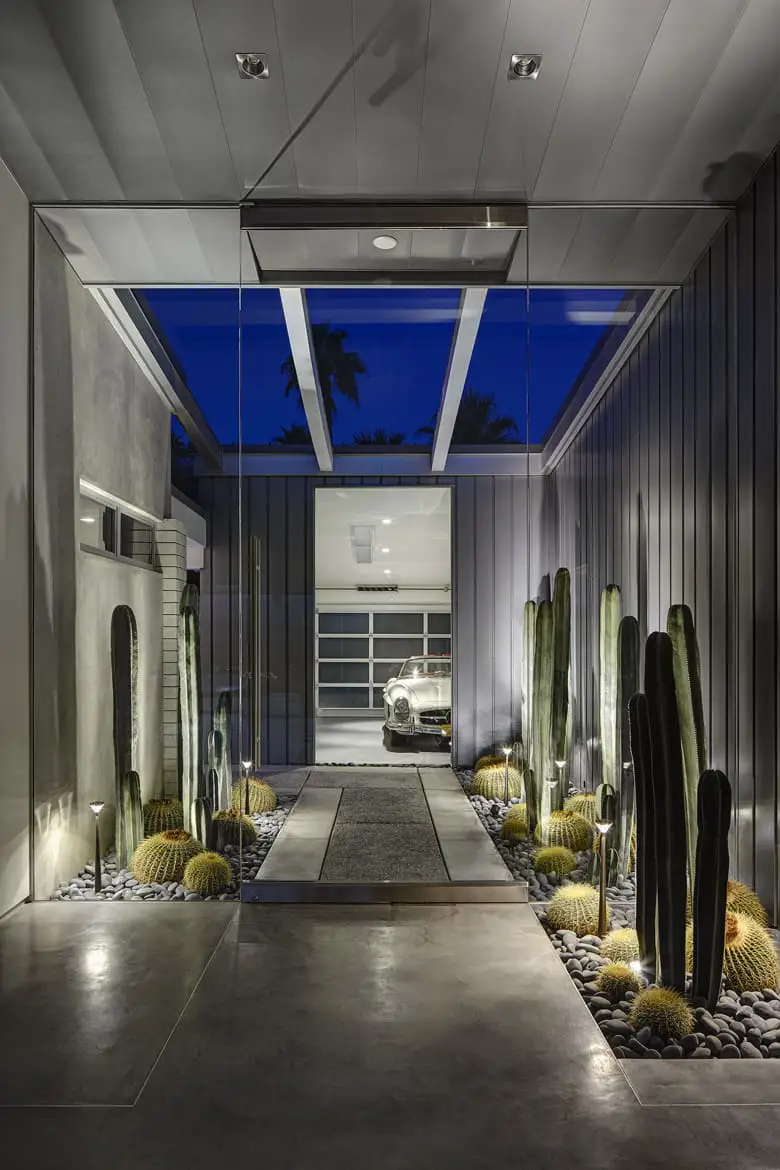 Michael Johnston renovation E. Stewart Williams House palm springs porch night