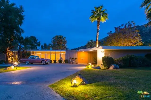 mid-century palm springs house rick harrison - exterior night