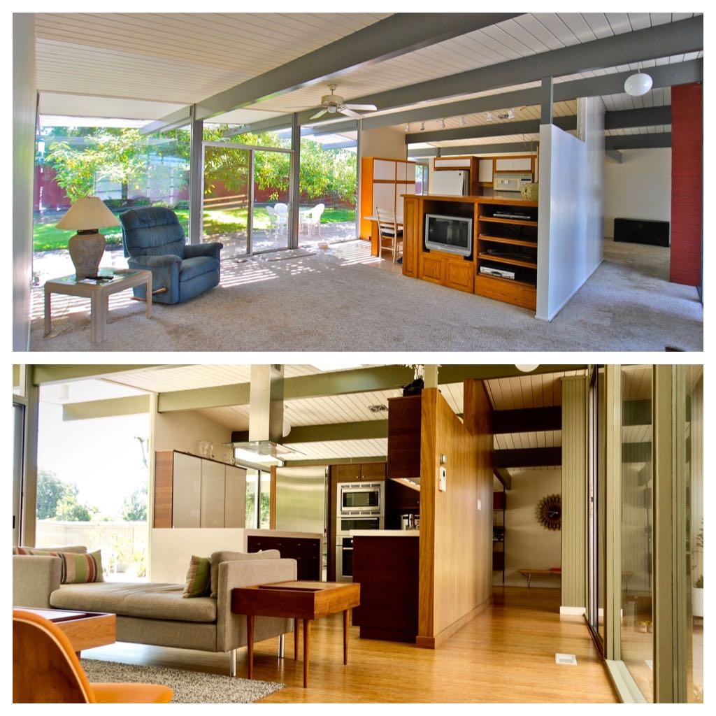 Eichler Home renovation - before/after - living