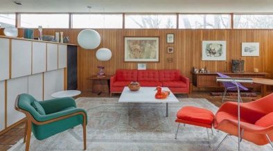 mid-century house by Robert Metcalf in Michigan - living room