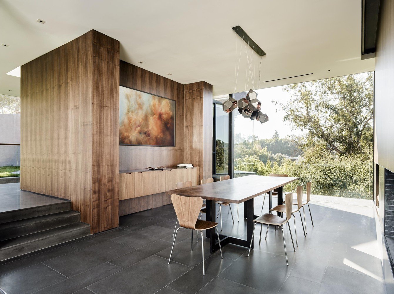 contemporary modernist house Oak Pass Main House - dining area