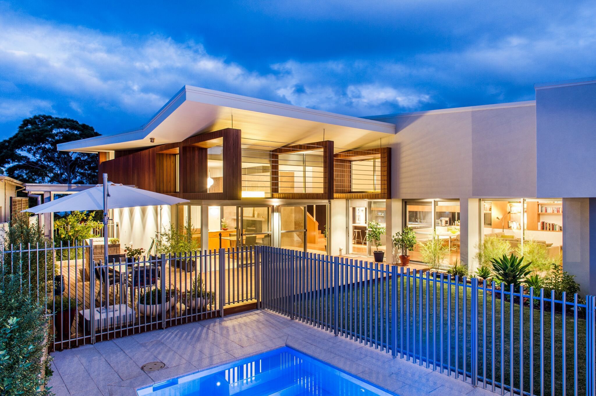 Modern home - moreing rd - mountford architects - pool view night