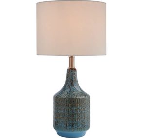 Rivet Modern Metal Table Lamp, 22"H, With Bulb, Blue with Linen Shade