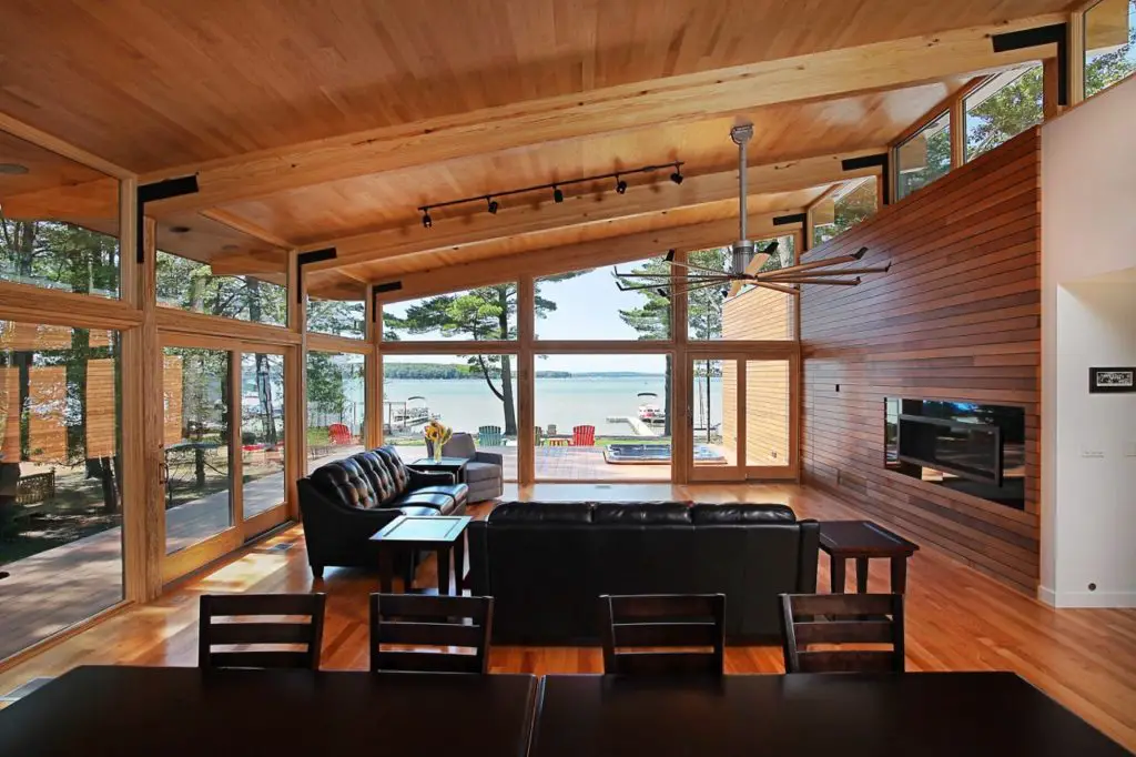 midcentury inspired lake house in Michigan - living room