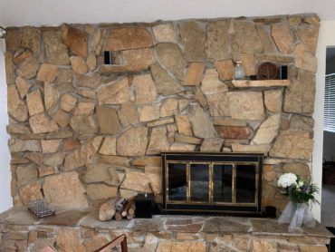 Midcentury stone fireplace