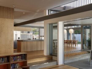 modernist house with contrasting materials Aukland - living room