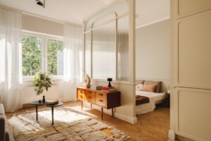 midcentury inspired renovated apartment in Krakow - living room