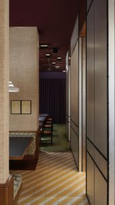 modern restaurant in Milan between 1970s and Japanese influences