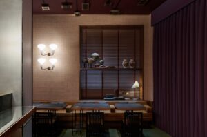 modern restaurant in Milan between 1970s and Japanese influences