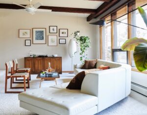 1960s midcentury home renovation in Wisconsin - living room