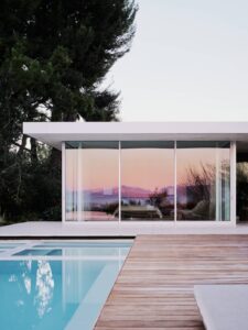 midcentury renovation in clear oak - pool view