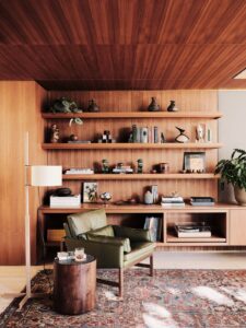 midcentury renovation in clear oak - living room