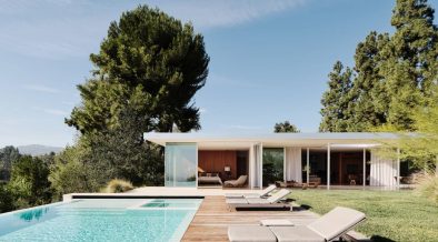 midcentury renovation in clear oak - pool view