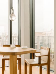 midcentury design reinterpretation in a berlin rooftop - dining area