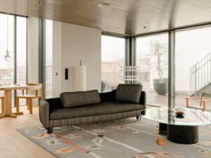 midcentury design reinterpretation in a berlin rooftop - living room