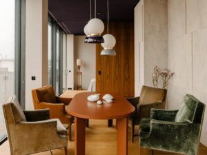 midcentury design reinterpretation in a berlin rooftop - dining area
