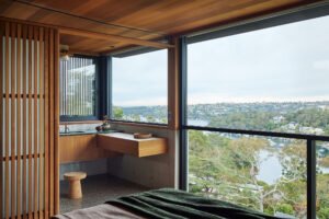 Timber and sandstone house in Sydney - bedroom view
