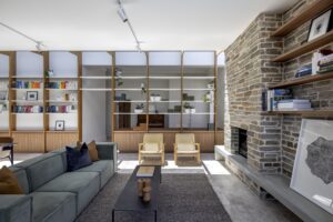 modernist glass box extension 1890 cottage - living room