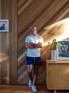 Mid-century renovation Fire Island - owner portrait