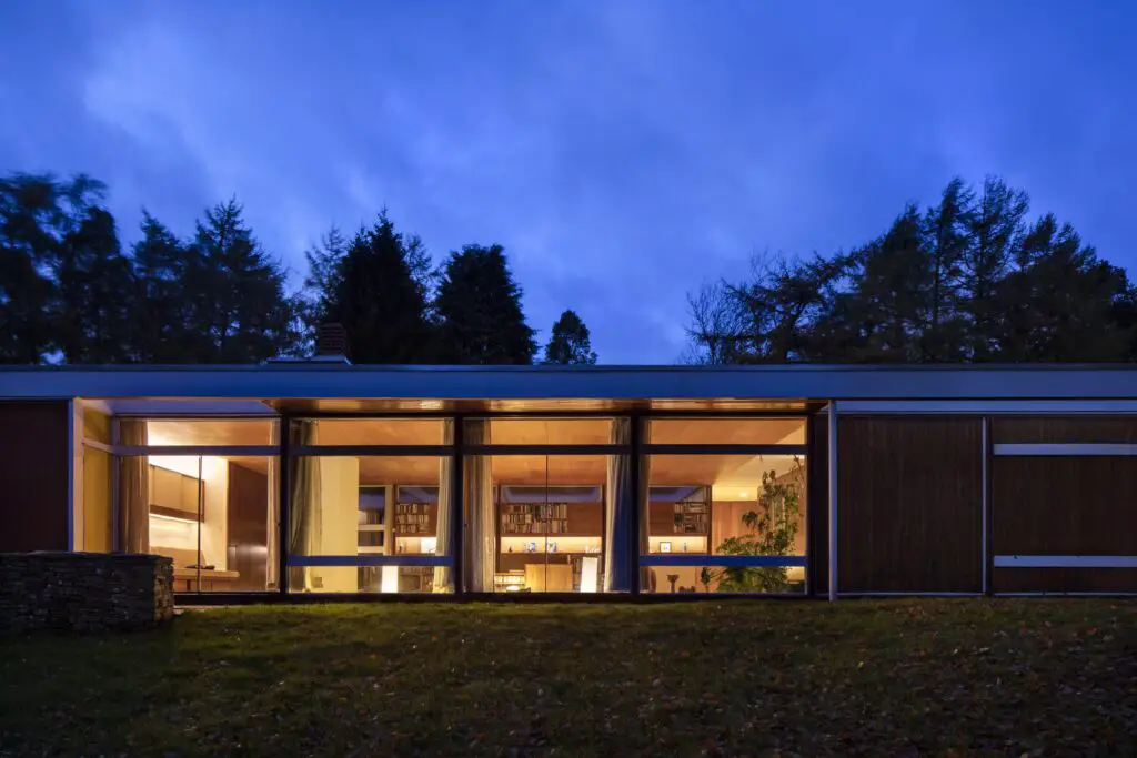 High Sunderland midcentury home - evening exterior